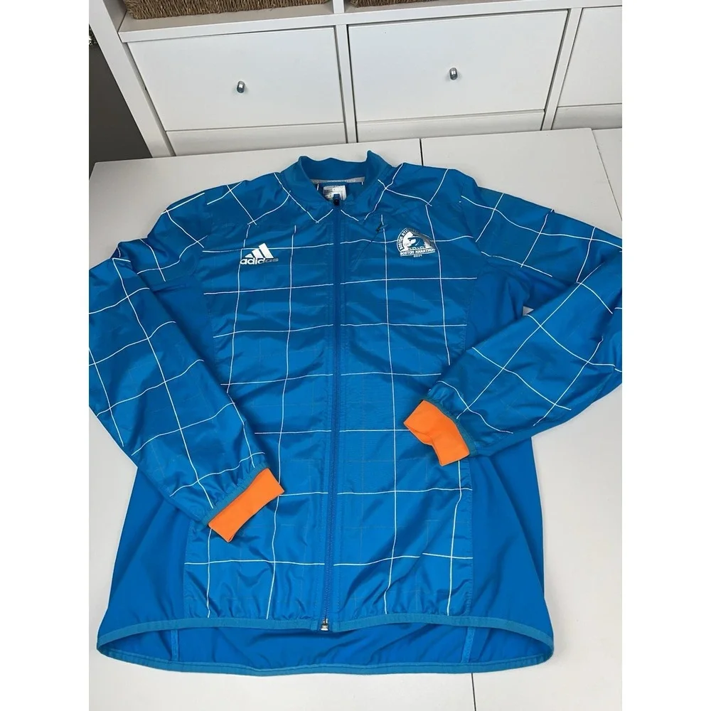 Adidas Running Boston Marathon 2014 Blue Reflective Zip Wind Jacket Men's M